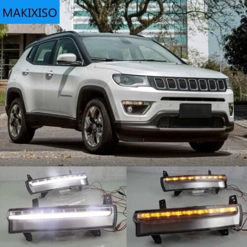2PCS Daytime running light For Jeep Compass 2017 2018 2019 dynamic yellow turn Signal Light style Relay 12V LED car DRL fog lamp