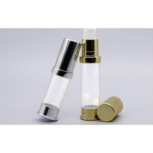 5/10/15ml gold siver Small Airless spray Cream Sample Plastic Bottles Pressure Pump Travel Size Personal Care Cosmetic Packaging