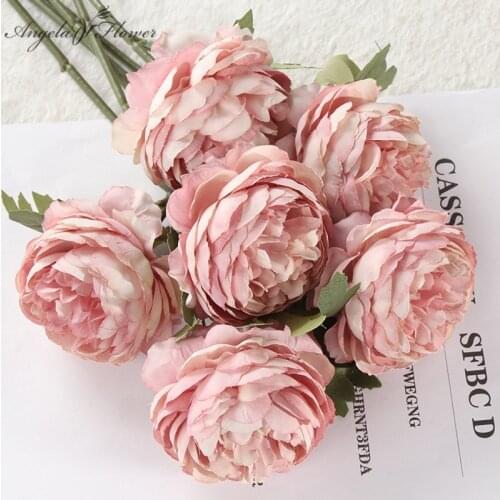 5 PCS Artificial Flower Peony Bouquet Fake Flower Western Rose Tea Rose Wedding Flower Wall Accessories Home Decor Photo Props