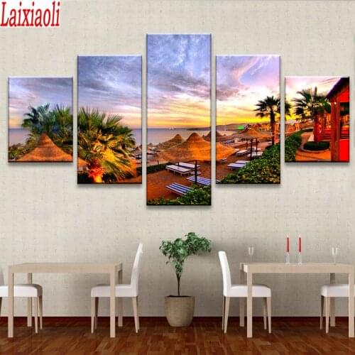 5 pcs Palm Trees Beach scenery diamond painting full square round drill 5d diy mosaic diamond embroidery Resort Sunrise Seascape