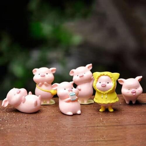 6Pcs Pig Pink Figurines Desktop Dashboard Garden Statue Bonsai Planter Miniature Indoor Landscape Office Table Dollhouse Accent