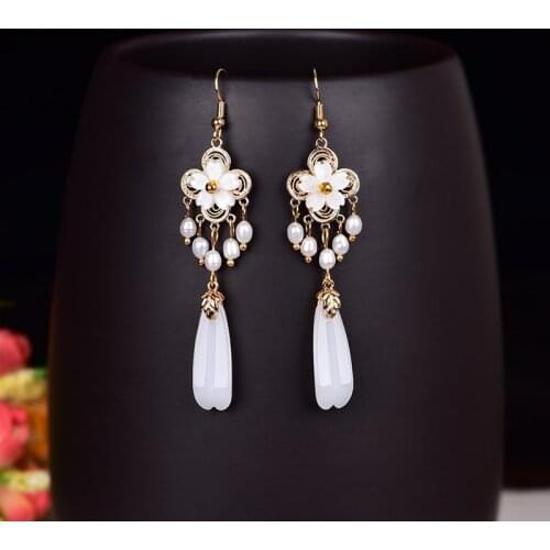 BOEYCJR Ethnic Vintage Freshwater Pearl Bead Waterdrop Shape Stone Dangle Earrings Fashion Jewelry Drop Earrings For Women