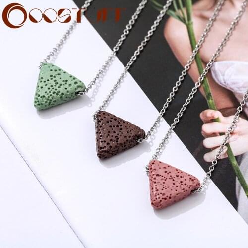 Bohemia Jewelry for Women Chokers Nature Lava Stone Statement Simple Triangle Necklace Long Chain Pendants Female 2021 Wholesale