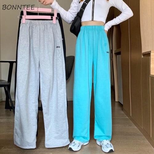 Pants Women Summer New Fashion Solid Loose Simple All-match Korean Style Leisure High Waist Wide Leg Streetwear Female Trousers