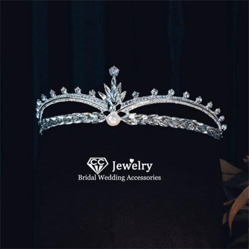 CC Crown Jewelry Wedding Accessories for Women Bridal Headpiece Engagement Hair Ornaments Pearl Princess Headdress Party FO26