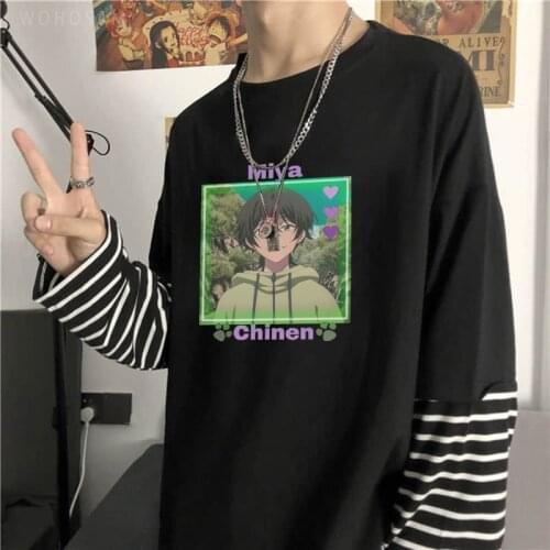Japan Anime Unisex T Shirt Kawaii Sk8 The Infinity Chinen Miya Print Long Sleeve T Shirts Summer Harajuku Fake Two Pieces Tops