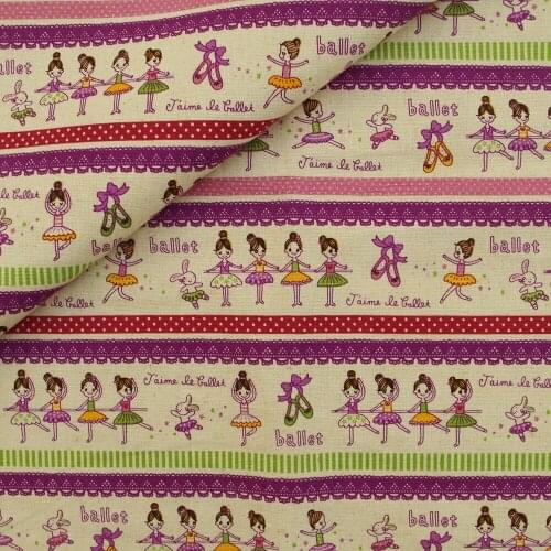 Cotton Linen Fabric for handmad, bed, bag, curtain - Ballet girl and lace - purple (LF099)
