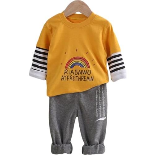 2021 Autumn Spring Boy Cotton Clothes Set For Baby Girl Toddler Cotton Long Sleeve Sport Suit Tops+Pants Cartoon Clothes Set1-5Y