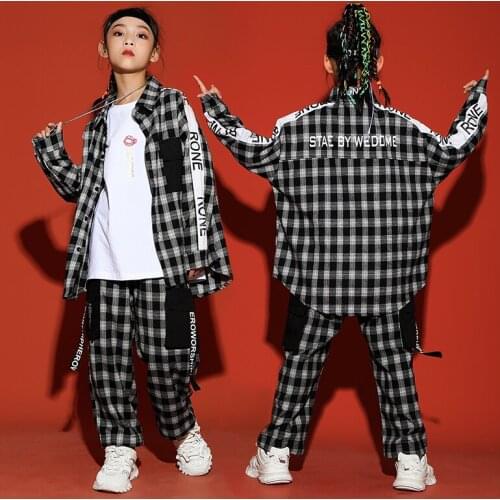 Children Street Dance Costumes Boys And Girls Long Sleeve Plaid Jacket Kids Jazz Dance Practice/Performance Clothing DWY4980