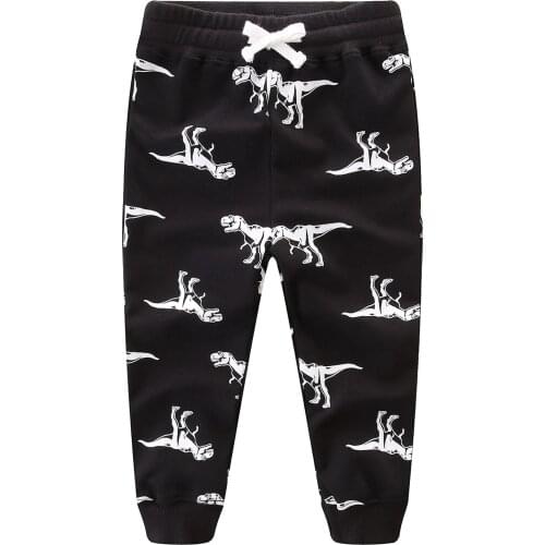 Fashion Boys Clothes Autumn New Cartoon Dinasour Print Black Long Pants Lacing Cotton Good Quality Outwear Sports Trousers