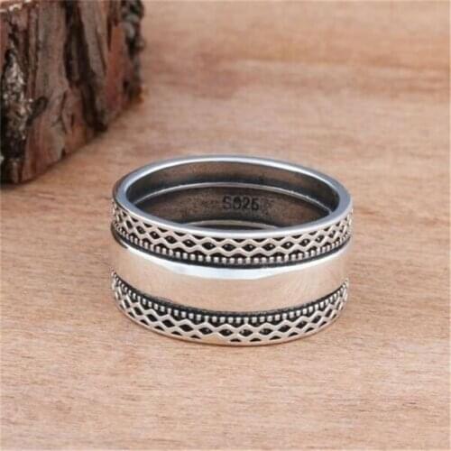 Fashion Silver Color Spinner Wide Band Meditation Statement Rings Party Jewelry Gift
