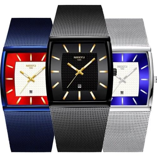 NIBOSI Quartz Watch Men Square Men Watches Luxury Brand Black Wrsitwatch Waterproof With Date 2019 New Erkek Kol Saati