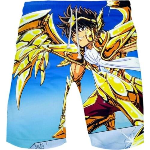 Anime Saint Seiya Mens Swimwear Quick Dry Short Trunks Beach Bathing Suit Running Sports Pants 2021 summer casual Mens shorts