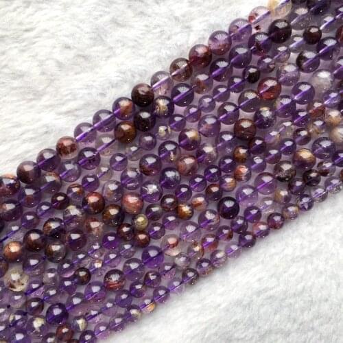 Natural Genuine Clear Purple Red Chlorite Phantom Quartz Crystal Round Loose Beads 6mm 8mm 10mm 12mm 15" 05750