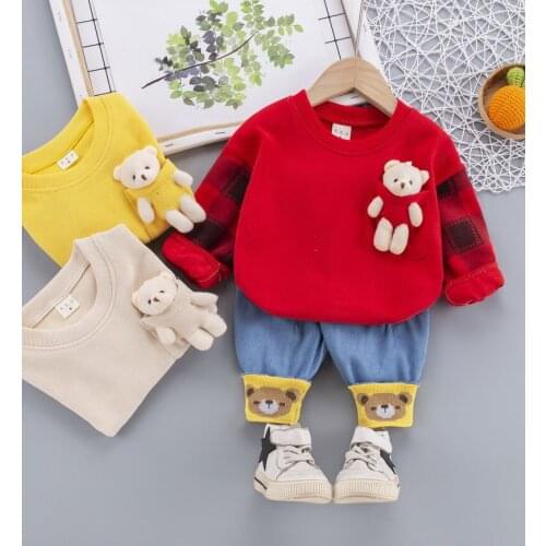 New Spring Baby Girls Boy Clothing Infant Clothes Suits Cartoon Sport Cotton T Shirt Jeans 2Pcs/Sets Kid Child Toddler Tracksuit