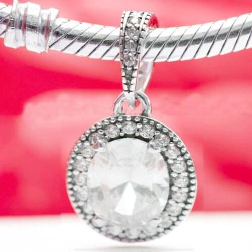 Original Dazzling Elegant Milgrain With Crystal Necklace Pendant Fit 925 Sterling Silver Bead Charm Pandora Bracelet DIY Jewelry