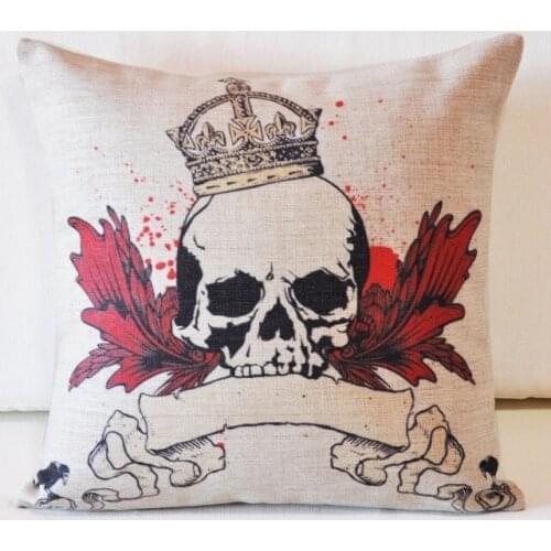 Creative Skull Pillow cover crown skull cushion cover Linen pillow case Car Office Home Decor Sofa cushions 45cm*45cm