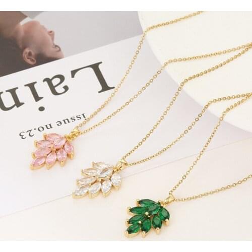 Cute Design Leaf Zircon Pendant Necklaces Stainless Steel Chain For Women Girls Fashion Plant Copper Charms Choker Jewelry