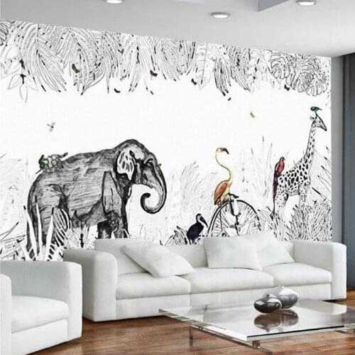Custom 3D Photo Wallpaper Simple Hand Painted Elephant Giraffe Mural Childrens Room Bedroom Living Room Sofa TV Background Wall