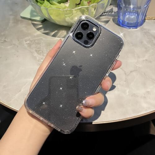 Bling Glitter Clear Phone Case for iPhone 12 11 Pro Max Mini X XS XR 7 8 Plus SE 2020 Thin Soft Silicone Cover Transparent Shell