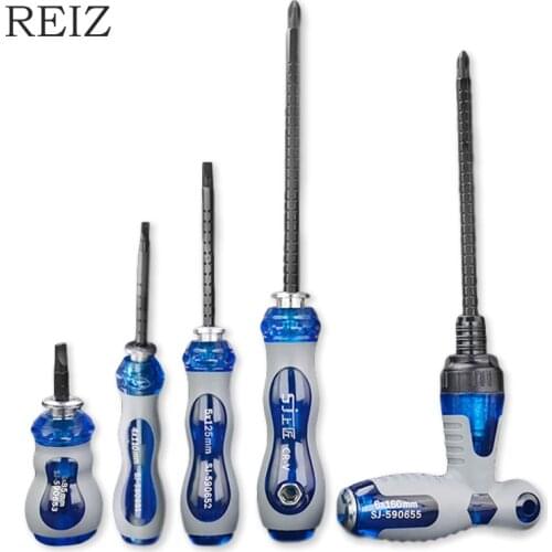 REIZ Precision Screwdriver Set 5-Size Magnetic Slotted Phillips Removable Bits With Insulated Ratchet Handle Household Hand Tool