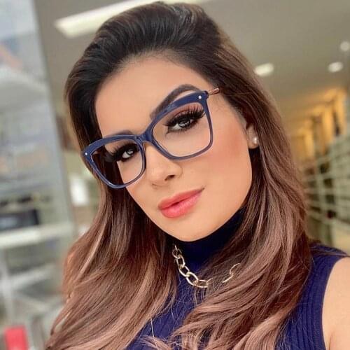 Retro Unique Cat Eye Glasses Frame Women Trendy Blue Square Optical Frame Clear Glasses Ladies Accessories Frame Eyeglasses