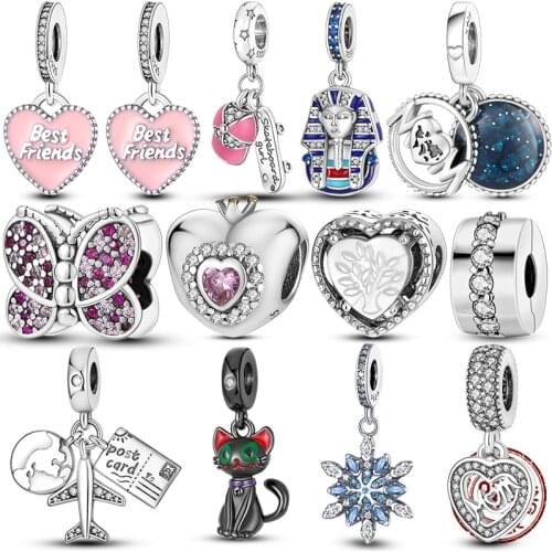 Silver Charm 925 Sterling Silver CZ Moon Star Family Daisy Flower Clip Beads Charms fit Original Pan Bracelet Silver 925 Jewelry