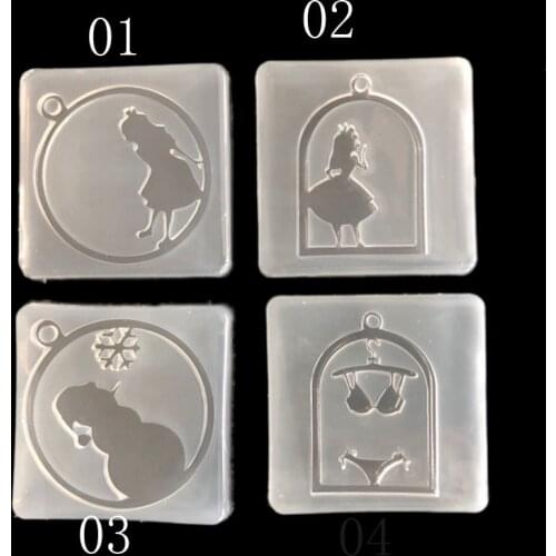 Silicone Mold for jewelry frame Mirror DIY Epoxy Mould UV Rubber Border Acrylic Hole Alice Snowman Free Punch Epoxy Pendant