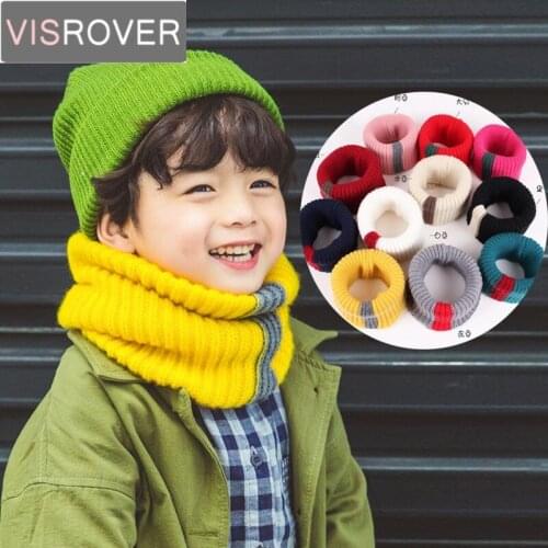VISROVER Girls Boys Knitted Scarf Kid Stripe Ring Infinity Lic Childrens Cashmere Scarfs Loop Neck Circle Warm Scarf Neck scarf