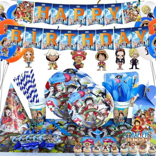 Japan Anime ONE PIECE Theme Birthday Party Decoration Supplies Luffy Paper Cup Plate Cake Topper Baby Shower Balloon Kids Favors