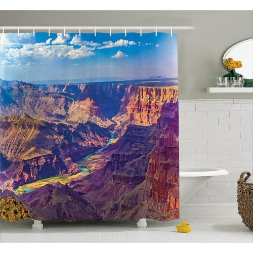 House Shower Curtain Aerial View of Epic Grand Canyon Activity of River Stream Over Rock Plateau Print Bathroom Decor Curtains