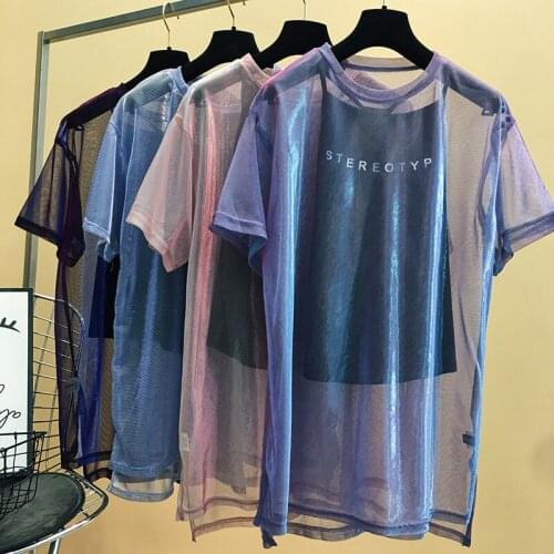 New Summer Fashion Loose Mesh T Shirt Women Streetwear O-Neck Letter Two Pieces T-Shirts Hip Hop Plus Size Short Sleeve Tee M598