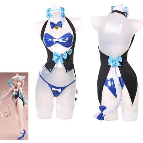 Sexy Cute Bunny Girl Faux Leather Material Rabbit Woman Set NEKOPARA Chocola and Vanilla Cosplay Costume Vanilla Maid Dress