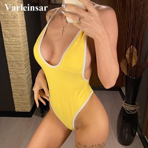 11 Color 2020 Padded Deep V Neck High Cut Thong One Piece Swimsuit Women Swimwear Female Bather Bathing Suit Swim Monokini V565