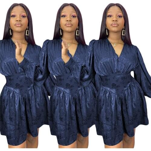 Floral Printed Silks Satins Women Mini Dress Sexy Deep V Neck Long Sleeve Waist Shaped Autumn Casual Pleated Dress S-XXL