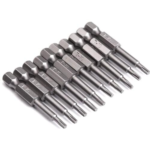 10PCS/set 1/4 50mm TORX Series Electric Screw Driver Bits Set TORX10 Handle Tool Screwdrivers Kit