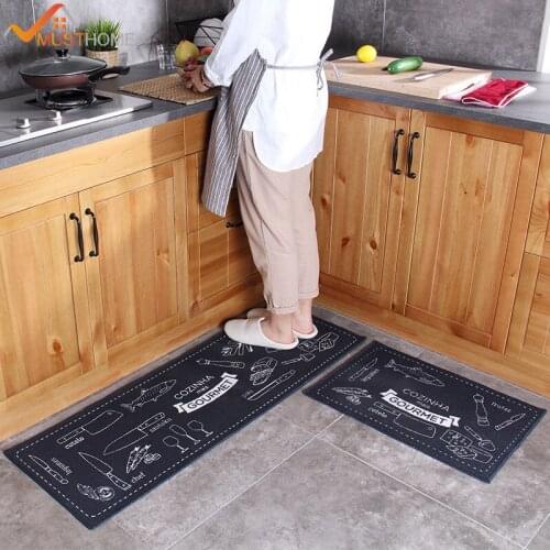 2 Pcs Kitchen Mat Anti-slip Japan Style Cartoon Rubber Backing Kitchen Rug Set 40*60cm+40*120cm 20