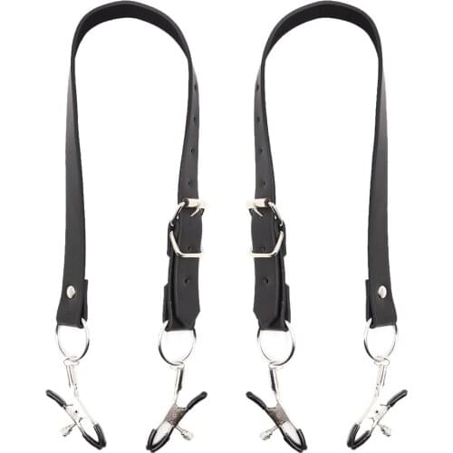 2 Pack Women Metal Nipple Clamps Breast Clamps Sex PU Leather Belt Clip Adult Couples Flirt Toys