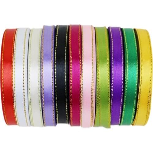 25 yards/lot) 10mm satin gold edge ribbon wholesale high quality gift packaging ribbons