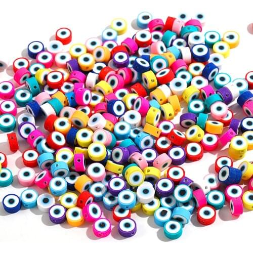 40pcs/lot 10mm Round Shape Evil Eye Clay Polymer Beads Mixed Color Spacer Loose Beads for Makeing DIY Jewelry Bracelet Necklace