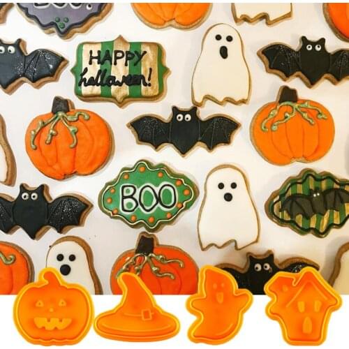4PCS Halloween Cookie Mold Pumpkin Ghost Biscuit Cutter Food Grade Plastic DIY Baking Tools Party Birthday Cupcake DIY Supplies