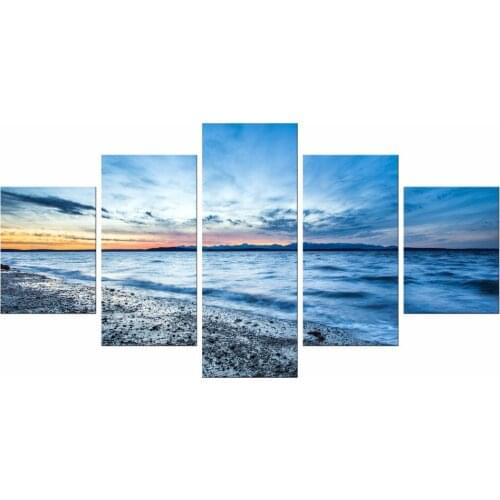 5 Pieces Free Shipping lake sun decoration stones seascape wall art landscape dark blue sky Canvas Painting living room Framed