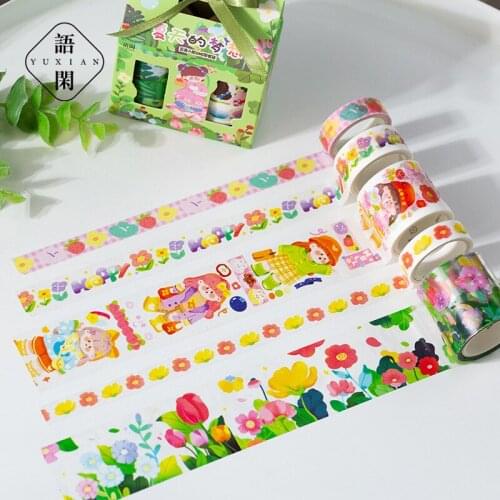 5pcs/cute cartoon girl washi tape DIYr diary notebook four seasons scenery series beauty pattern decorative tape