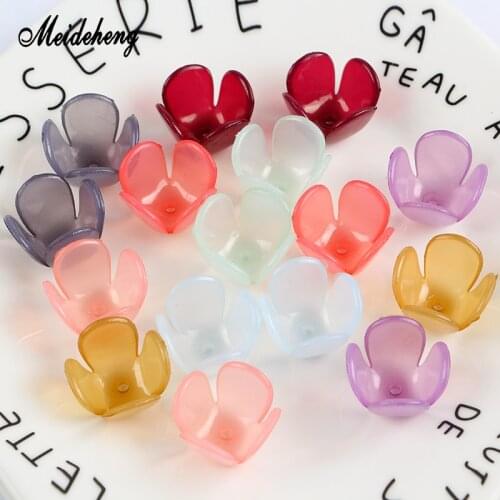 Acrylic Four Petals Flower Candy Jelly Color Beads Floral Receptacle Accessories For Jewelry Making Hair Ornaments Materials