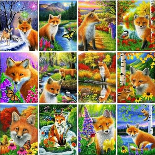 5D Diamond Embroidery Animals Full Square/Round Diamond Painting Fox Cross Stitch Mosaic Rhinestone Art Valentines Day Gift