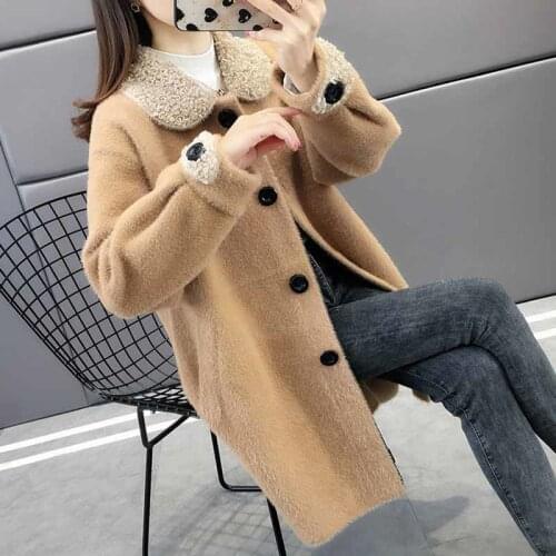 Imitation mink velvet coat womens solid color autumn and winter new mid-length coat loose western woolen woolen cardigan