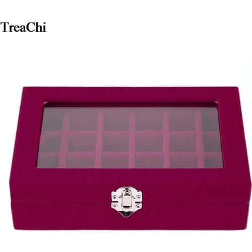 24 Grid Velvet With Glass Lid Jewelry Package Boxes Ring Earrings Colar Jewelry Organizer Storage Joyeros Organizador de joyas