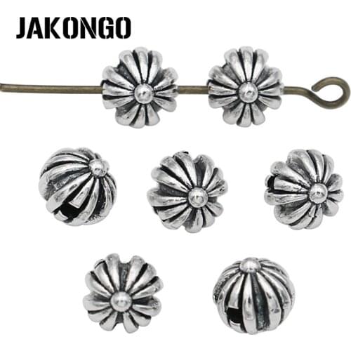 JAKONGO Pumpkin Spacer Beads Antique Silver Plated Loose Beads for Jewelry Making Bracelet Jewelry Accessories DIY 30pcs