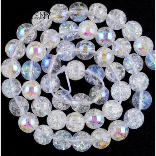 Natural Gem Stone White AB Cracked Cystral Glass Beads For Jewelry Making 6 8 10 12mm Round Beads Diy Bracelet Necklace 15