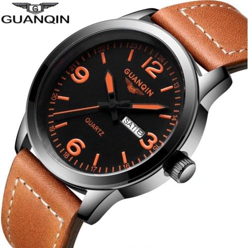 NEW GUANQIN Mens Business Watches Top Brand Luxury Waterproof Week Date Top Brand Luxury Leather Strap Quartz Watch Montre Homme
